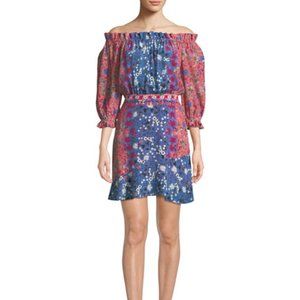 Saloni Off The Shoulder Floral Silk Dress NWT